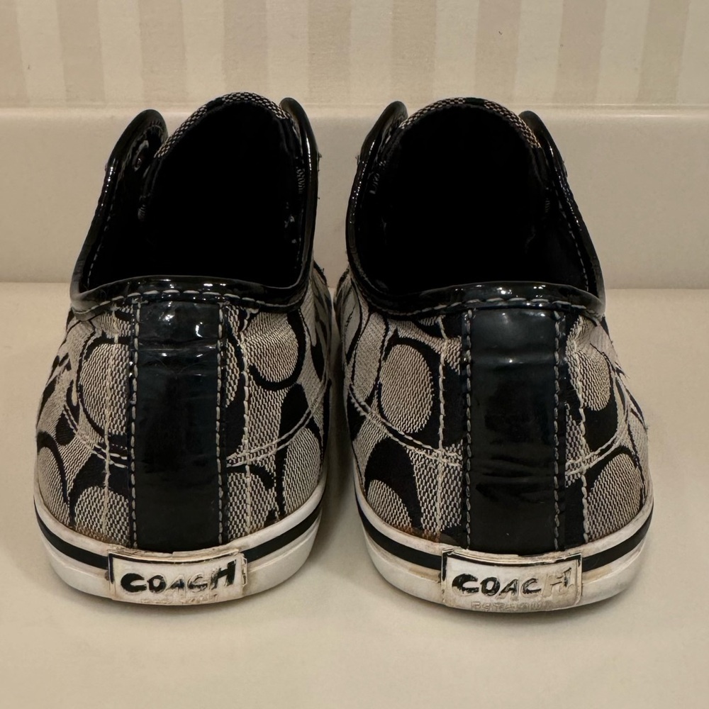 Coach Kira Laceless Slip On Sneakers Jacquard Black White Logo - Picture 6 of 16